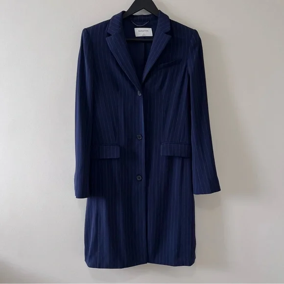 ARITZIA BABATON NAVY PINSTRIPE TRENT LONG JACKET - Picture 5 of 12